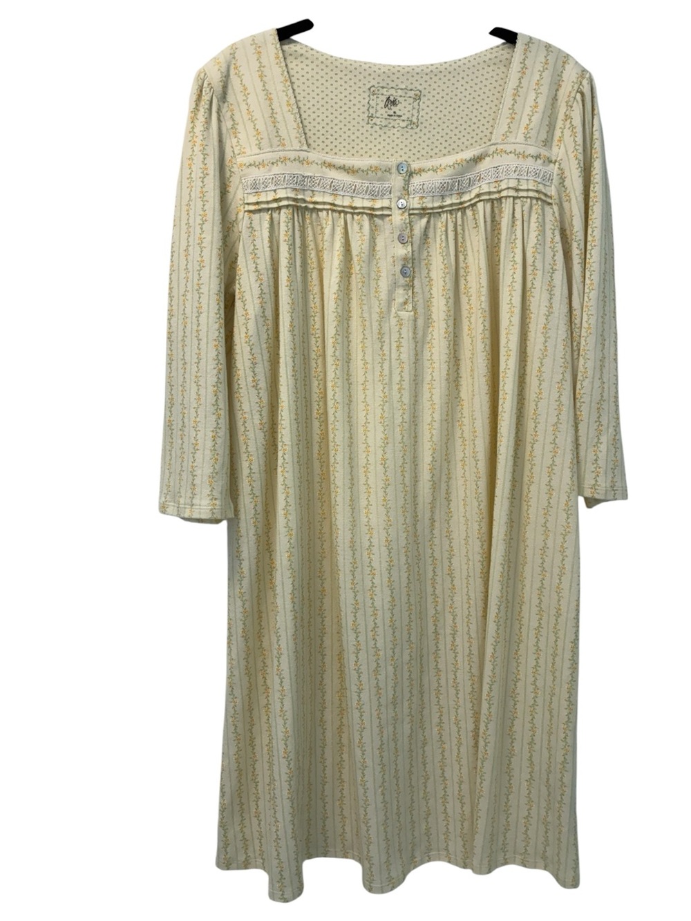 Aria 3/4 Sleeve Nightgown Cotton Blend Knit Lace Trim Square Neck Floral Medium